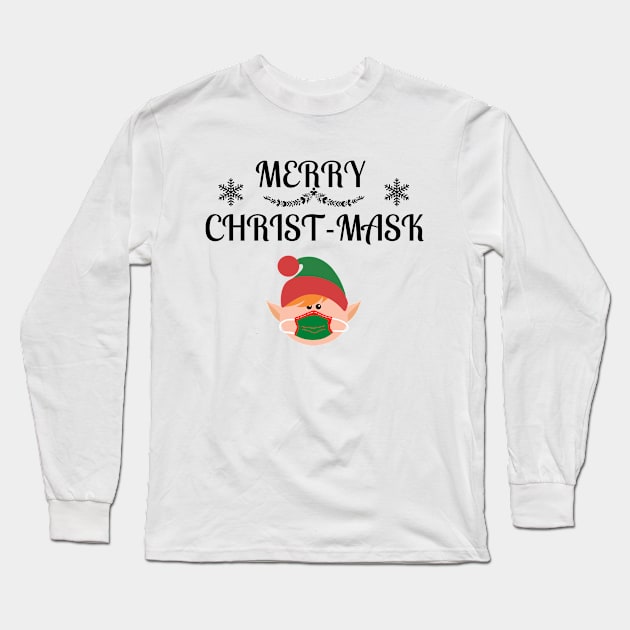 Merry Christmask Quarantine Elf Long Sleeve T-Shirt by NickDsigns